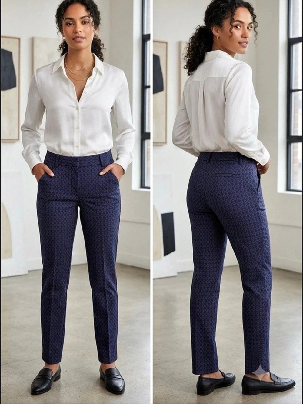 Mario Serrani Diamond-Pattern Trousers Geometric Blue Size 10